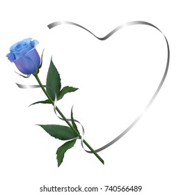 Realistic blue rose, romantic frame, heart