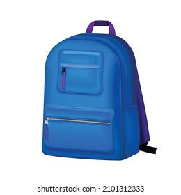 Realistic blue school backpack with shadow vector illustration