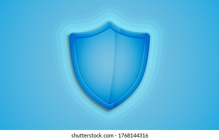 Realistic blue shield on a blue background, vector illustration