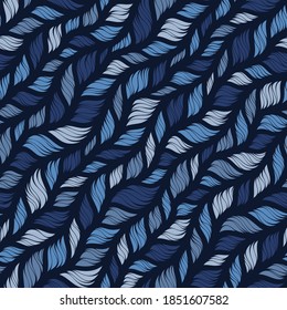 Realistic blue simple knit texture vector seamless pattern. Abstract ornamental background in form of a knitted fabric. Stylized textured yarn or hairstyle close-up