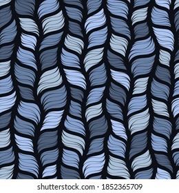 Realistic blue simple knit texture vector seamless pattern. Abstract ornamental background in form of a knitted fabric. Stylized textured yarn or hairstyle close-up