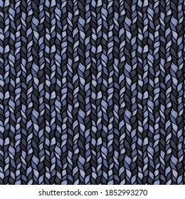Realistic blue simple knit texture vector seamless pattern. Abstract ornamental background in form of a knitted fabric. Stylized textured yarn or hairstyle close-up