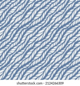 Realistische blaue, einfache Stricktextur, Vektornahtlose Muster. Abstrakter Zierhintergrund in Gestalt eines gestrickten Stoffes. Styliertes Garn oder Frisur, Nahaufnahme