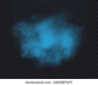 Realistic blue smoke or haze, overlay effect on a transparent background. Flame, magic fog, vapor. Abstract vector illustration