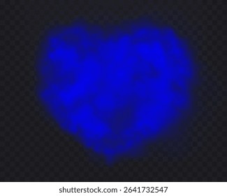 Realistic blue smoke heart or haze on a transparent background. Magic fog, vapor. Vector illustration.