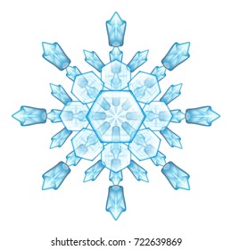 Realistic blue snowflake isolated on white background. Vector illustration.