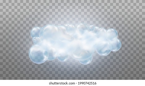 Realistic blue soap bubbles. Design elements for washing powder, shampoo, skin cosmetics.
Isolated on a transparent background.