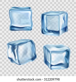 Realistic Blue Solid Ice Cubes On Transparent Background Vector Illustration