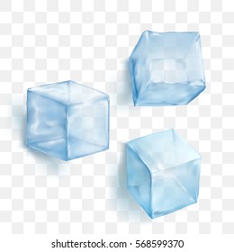 Realistic Blue Solid Ice Cubes On Transparent Background Vector Illustration