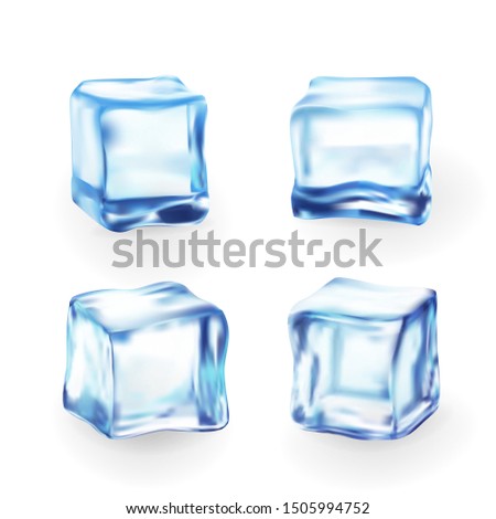 Realistic blue solid ice cubes on transparent background.3d,crystal ice,frozen water. vector illustration
