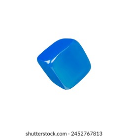 Realistic blue square cube with soft corners falling 3D vector. Games design, cubic toy. Cartoon 3d volume plastic quadrilateral block, geometric shape figure brick. Isometric glossy block