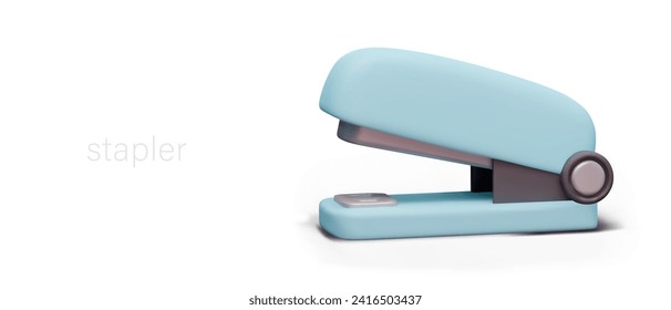 Realistic blue stapler with black details. Office professional stationery stapler