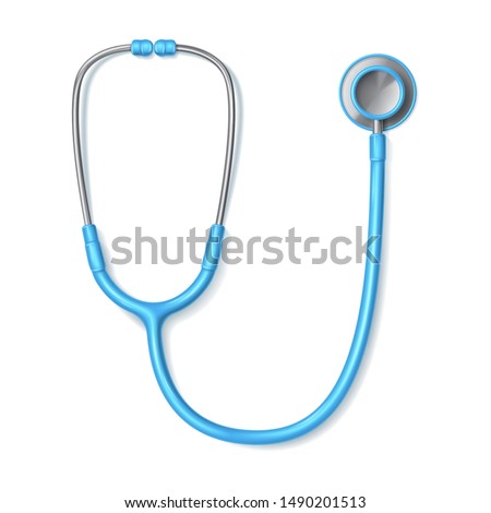 Realistic blue stethoscope isolated on white background. Vector illustration with medical tool. Symbol concept of prostate cancer awareness month.