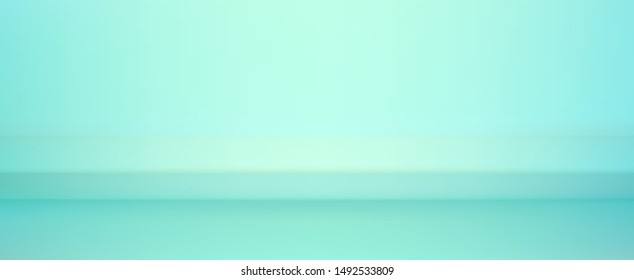 Realistic blue studio wall, minimal 3d shelf. Colorful floor, horizontal realistic empty blue shelf in vector background.