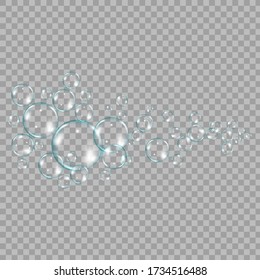 Realistic blue underwater air bubbles on white background. Effervescent drink.Soda pop. Bubbles in a liquid, sea, lake, ocean.Undersea vector texture.