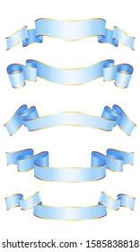 Realistic blue vector ribbons with a gold glossy stripe for your design project