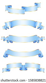 Realistic blue vector ribbons with a gold glossy stripe for your design project