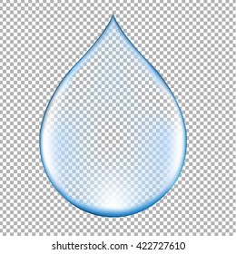 Realistic Blue Water Drop, Isolated on Transparent Background, With Gradient Mesh, Vector Illustration