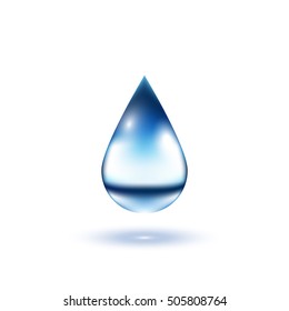 Realistic blue water drop isolated on white background, vector illustration