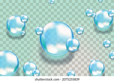 Realistic blue water drops on transparent background. Vector illustration