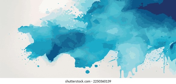 Realistic blue watercolor panoramic texture on white background - Vector illustration