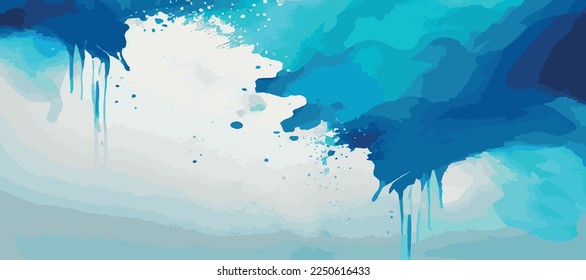 Realistic blue watercolor panoramic texture on white background - Vector illustration