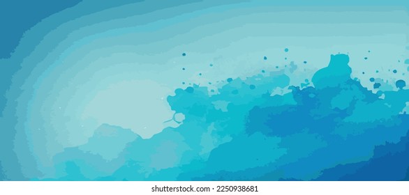 Realistic blue watercolor panoramic texture on white background - Vector illustration