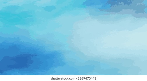 Realistic blue watercolor panoramic texture on white background - Vector illustration