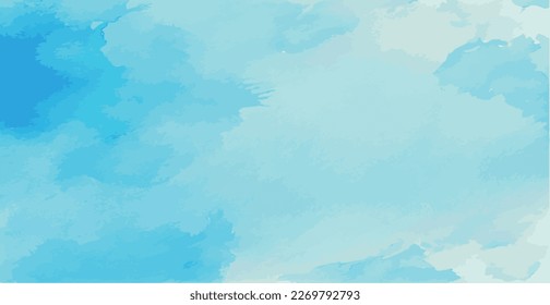 Realistic blue watercolor panoramic texture on white background - Vector illustration