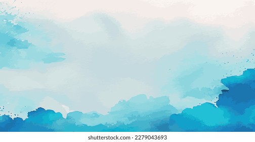 Realistic blue watercolor panoramic texture background - Vector illustration