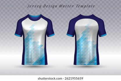 Realistic Blue and White Soccer Jersey Vector: Front and Back Views, Transparent Background, 3D Sportswear Illustration, Vector Design, Soccer Uniform Template, Sport Fashion, Modern Jersey.