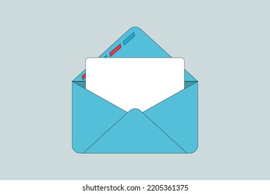 Realistic blue and yellow envelopes for letters C5 or C6, front view on a white background