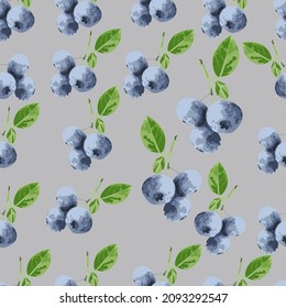 Realistic blueberry with green leaves. Ripe fruits are full of nutrition and vitamins, juicy fresh cooking ingredients. Vector illustration. 
