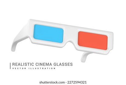 Realistic blue-red 3D stereo glasses for watching movies in plastic cartoon style. Vector illustration.