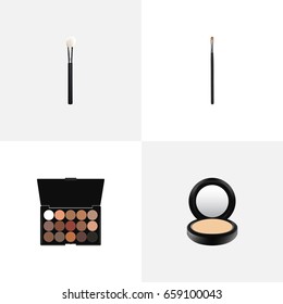 Realistic Blusher, Brow Makeup Tool, Multicolored Palette And Other Vector Elements. Set Of Cosmetics Realistic Symbols Also Includes Powder, Palette, Brush Objects.
