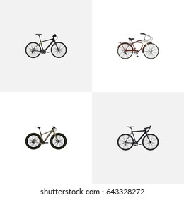 Realistic Bmx, Journey Bike, Hybrid Velocipede And Other Vector Elements. Set Of Bike Realistic Symbols Also Includes Cyclocross, Cruise, Hybrid Objects.
