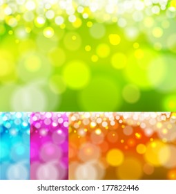 realistic bokeh lights - set of vector backgrounds