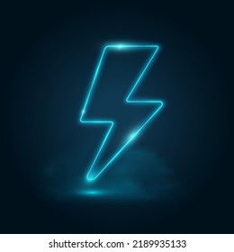 realistic bolt thunder neon light sign in blue color againts black wall