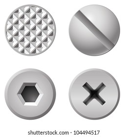 Realistic bolts of different shapes. Illustration on white background