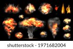 Realistic bomb explosion. Fire explosions effect, light and steam vector collection