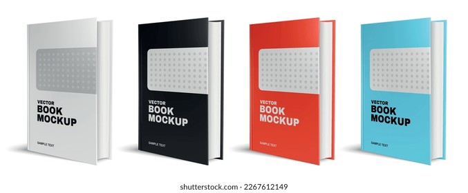 Realistic book mockup design template set with four isolated images of colored books with modern cover vector illustration