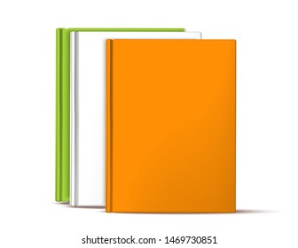 Realistic books standing in row. Library, school and university textbook in hardcover. Vector symbol of education. Isolated illustration.