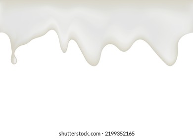 Realistic Border Of Melted White Cream Or Shaving Foam For Food Packaging Design. Stock Realistic Vector Border Of White Or Gray Fondant Hanging On White Background