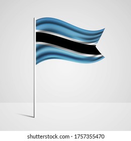 Realistic Botswana country flag waving in wind. Abstract country flag with flagpole isolated on grey background