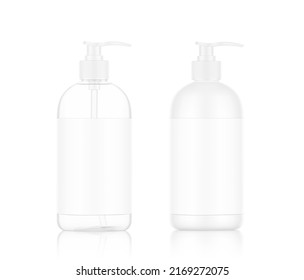 Realistic bottle with dispensers mockup. Vector illustration isolated on white background. Perfect for presenting your design. EPS10.	