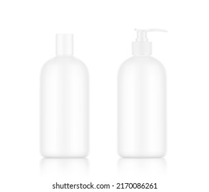 Realistische Flasche mit flacher Verschlusskappe und Dispenser aufziehen. Vektorgrafik einzeln auf weißem Hintergrund. Ideal für die Präsentation Ihres Designs. EPS10.	