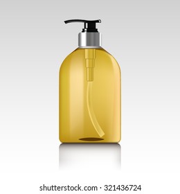 Realistic bottle of liquid soap. Cosmetic bottle for a cream, shampoo, oil, gel. Mock up. Label for container. Batcher