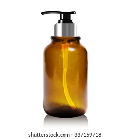 Realistic bottle of liquid soap. Cosmetic bottle for a cream, shampoo, oil, gel. Mock up. Label for container. Batcher