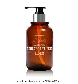 Realistic bottle of liquid soap. Cosmetic bottle for a cream, shampoo, oil, gel. Mock up. Label for container.