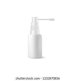 Realistic bottle with medicine throat spray on white background. Vector mockup.